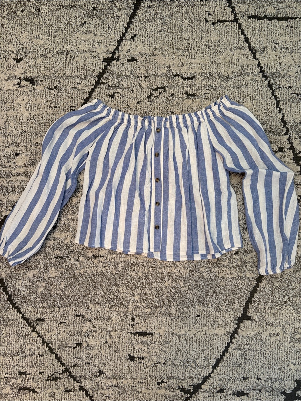 Striped Off-Shoulder Button-Front Women’s Top - Blue/White